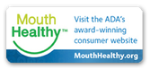 ADA Healthy Mouth Logo linked for more dental education & facts
